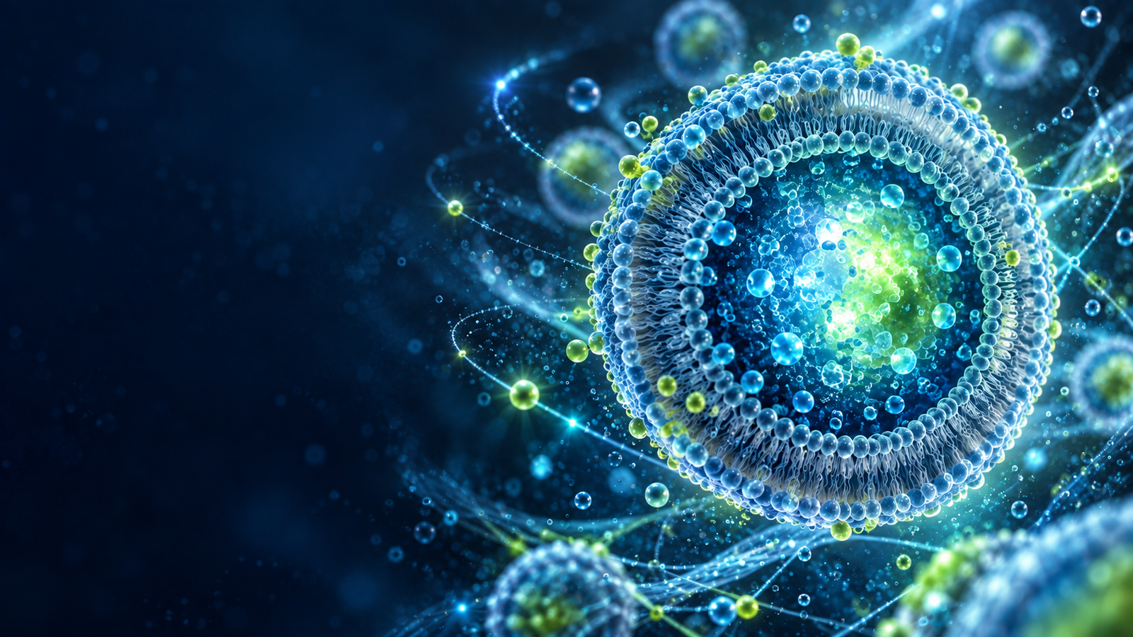 Scientific visual of a liposomal delivery particle